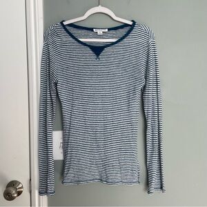 Pendleton 100% Linen Navy White Striped Long Sleeve Tee